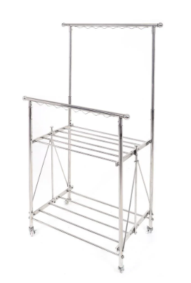 ราวแขวนบาร์คู่ปรับระดับพับได้สเตนเลสมีล้อ